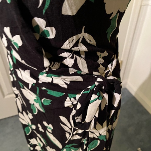 A New Day Floral Mini Wrap Dress Size Small In Black White and Green - Picture 3 of 5